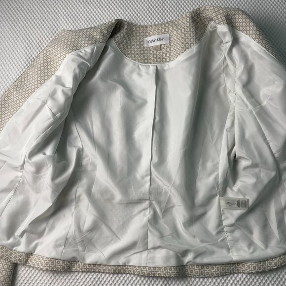 Calvin Klein Women's 12P Dress Jacket Tan & Ivory Jacquard Textured Gold Zippers - Picture 9 of 16
